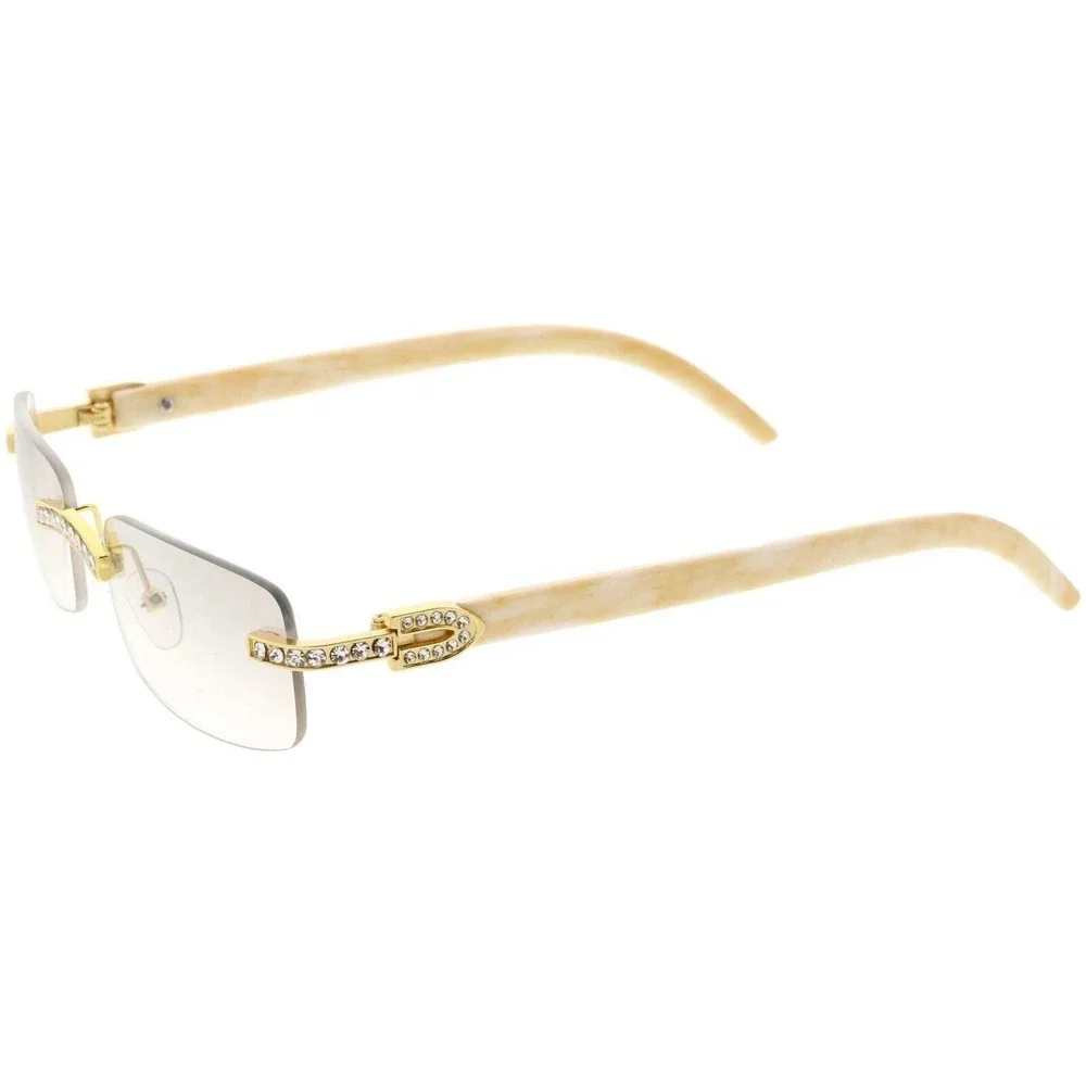 Rimless Sunglasses Gold‎ Diamond Accents Fashion Clear Eyewear Women Gafas Mujer
